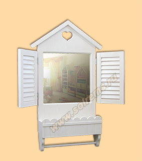 Зеркало-окно Домик для детской с жалюзийными ставнями, кашпо и перекладиной