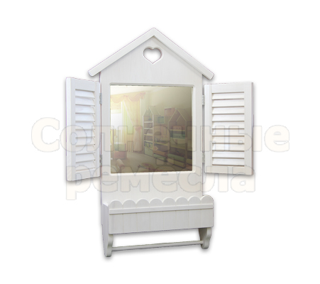 Зеркало-окно "Домик" с жалюзийными ставнями, кашпо и перекладиной
