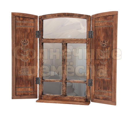 Зеркало-окно с резными ставнями "На окошке два цветочка..."
